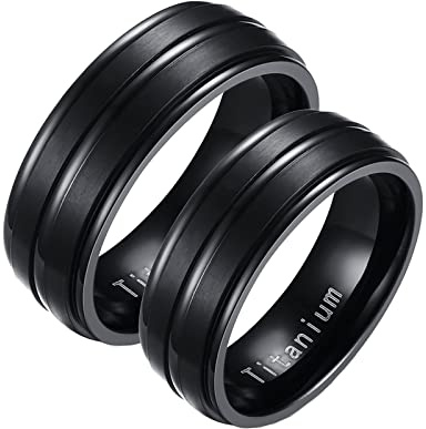 Whoiy Trauringe 8mm, Partner Ringe Titan Stahl 2 Stück Schwarz Gebürstete Ringschiene für Paar Liebhaber