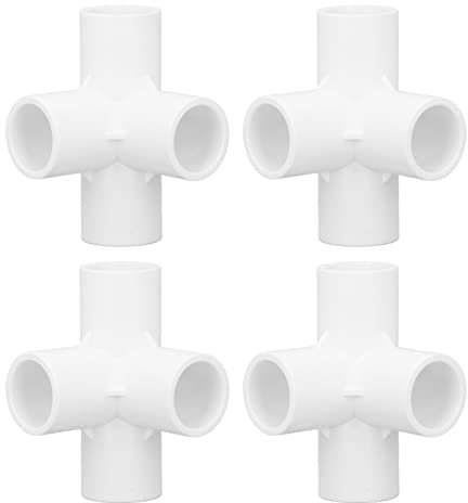 Raccord de Tuyau, Connecteur de Raccord en PVC 10 PCS, Connecteur coudé de Raccord en PVC à 4 Voies avec Noir et Blanc Disponible pour Abri de Serre, Raccord en PVC à 4 Voies (Blanc)