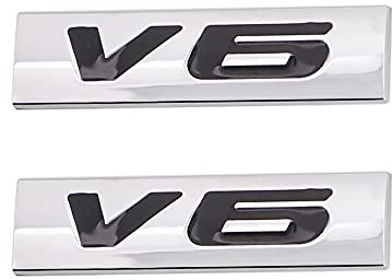 V6 Emblem Aufkleber Schild Chrom 3D Logo Token Auto Aufkleber Tuning Auto Aufkleber Metall Symbol (Schwarz Silber)