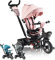 FableKids Noemi Tricycle 5 en 1 avec barre de poussée à partir de 18 mois jusqu'à 25 kg, marche avant et arrière, pneus PU, roue libre spacieuse, panier, sac, porte-gobelet - Rose