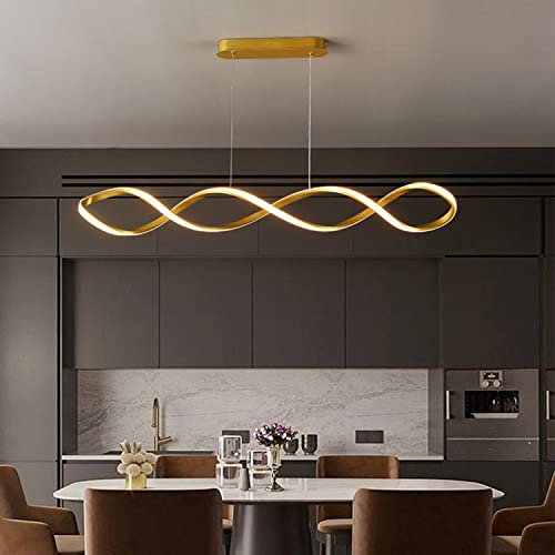 LED Hängeleuchte Esstisch Pendelleuchte höhenverstellbar Kronleuchter mit Fernbedienung Pendellampe Moderne Hänge lampe für Esszimmer wohnzimmer Schlafzimmer Küche Büro Leuchte (Gold, L80cm)