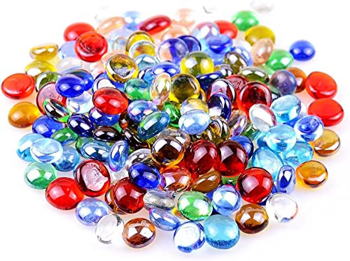 PIQIUQIU 500 Gramm Glaskiesel Bunte ca. 17-19 mm, Bunte Glasnuggets, Glas Kieselstein, Glasdekorsteine, ca 100 Stück