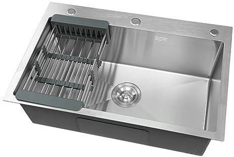 Lavello Cucina Lavello in Acciaio Inox 304 Lavandino Cucina Multifunzione con 3 Fori Lavello da Incasso a 1 Vasca (55 * 45 cm, Acciaio inox)