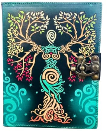 OVERDOSE Mother of Earth Design Handmade Green vintage leather journal • Deckle edge paper, Blank spell book of shadows grimoire journal Talisman Prints - 6x8 inches|15x20 cm|A5
