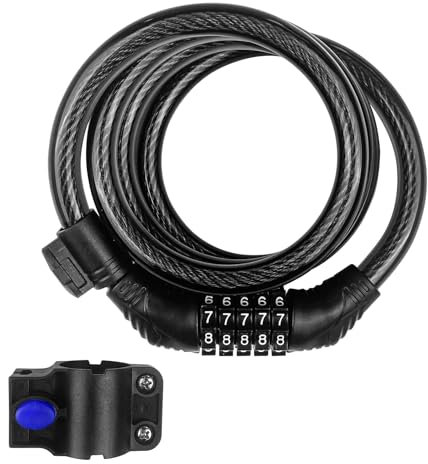 Lectorias 120CM Candado Bicicleta, Candados con Combinacion, Cadena Bicicleta Antirrobo, Cable de Bloqueo, Cerradura de Cable, Cadenas Antirrobo Moto, Cerraduras con Combinación de 5 Dígitos