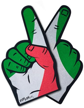 FUN FAN LINE Schaumstoff-Hand mit Riesigen Finger - Landesflaggen für Sportliche Feiern - Stadion-Animationshandschuh - 2 Einheiten Doppelseitig 46 x 27cm. (Italien)