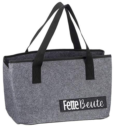 WORTGEFECHTE Filztasche mit lustigen Sprüchen für Kaminholz Einkaufstasche Zeitungskorb Shopper aus Filz faltbar Kaminholztasche Filzkorb (Fette Beute)