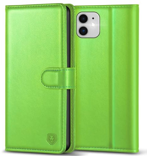Kuafcase Compatible for iPhone 11 Case with 4 Card Slots Magnetic Closure Kickstand Shockproof Protective Phone Case Compatible for iPhone 11 - Grass Green