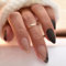Angwis 24pcs Short Almond False Nails French Black Tip Stick on Nails Glitter Gold Swirl Press on Nails Removable Glue-on Nails Fake Nails Women Girls Nail Art Accessories
