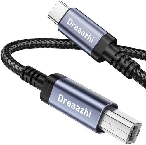 Dreaazhi USB B to USB C Printer cable 3M, USBType C to USB B 2.0 Cable Braided Compatible with HP,Epson,Canon Printer,Scanner,Casio digital piano,MIDI controller etc