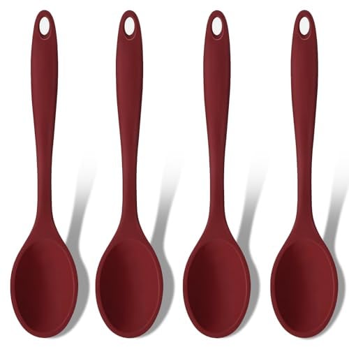 GEEKHOM Kochlöffel Silikon Lang 27,5cm - 4 Stück Set Silikon Löffel zum Kochen, Hitzebeständig Silikonlöffel Esslöffel Servierlöffel Rührlöffel - Alternative zu Kochlöffel Kunststoff, Plastiklöffel
