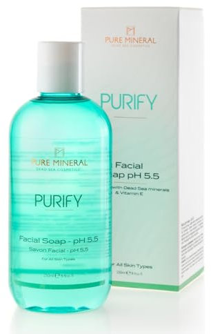 Pure Mineral - pH 5.5 Ausgleichendes Gesichtsseife - Sanfter Reiniger mit Vitamin E - Für alle Hauttypen geeignet - Ohne Silikone, Sulfate, Parabene - 250ml