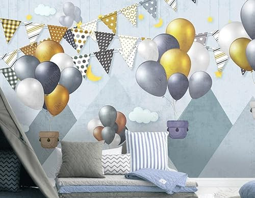 Personalisierte Größe Fototapete Ballon-Wolken-Berg-Cartoon-Kinderzimmer Modern Wohnzimmer Schlafzimmer Wandtapete Motivtapeten Vlies Tapete