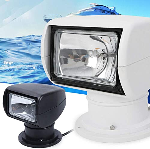WYRMB DC 12 V/24 V Suchscheinwerfer – 100 W Glühbirne, Ferngesteuerter Scheinwerfer für Boot, LKW, Auto, Marine, 2500 lm mit Fernbedienung, Größe: 12 V (schwarz (weißes Licht), 24 V (100 W))