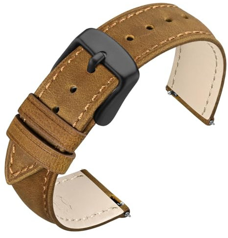 ANNEFIT Uhrenarmband 18mm für Herren Damen, Lederarmband Vintage mit Schwarze Schnalle, Schnellverschluss Ersatzarmband (Hellbraun)