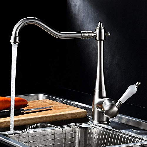 Nostalgie Küche Rustikale Armatur Küchenarmatur Wasserhahn Mischbatterie Mischbatterie Spülbecken mit Wasserhahn Messinggriffe 360 Einstellbar)/Gebürstet