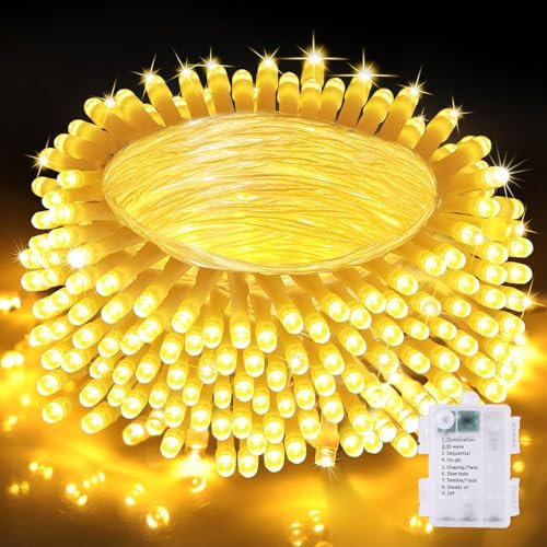 Auriostar Lichterkette Außen Batterie Outdoor – 20M 200 LED Lichterkette Weihnachtsbaum mit 8 Modi Timer, IP44 Wasserdichte Lichterkette Batterie Warmweiß für Innen Garten Balkon Schlafzimmer Camping
