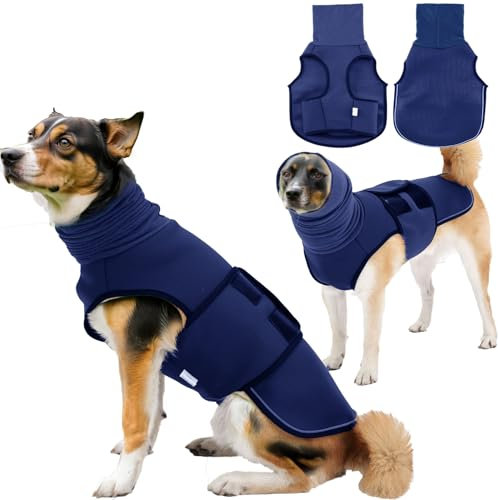 TOPSOSO Cappotto per Alleviare L'ansia del Cane con Cappa Cane Ansia Cappotto Mesh Tessuto Traspirante Cinghia con Chiusura a Strappo Regolabile Strisce Riflettenti Calmare L'ansia del Cane (Navy S)