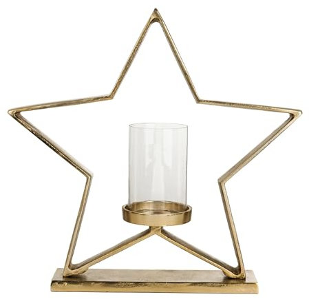 EGLO LIVING Deko Stern Mukayle, stehender Weihnachtsstern mit Kerzenhalter, Weihnachtsdeko Fensterbank, Tischdeko Weihnachten für Stumpenkerzen, Glas und Metall in Gold, 47 x 46 cm