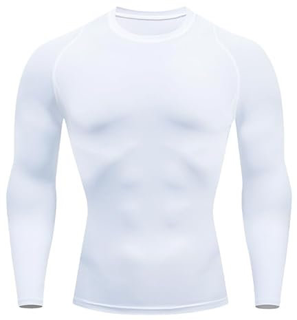Smatstyle Kompressionsshirt Herren Funktionsshirt Langarm Schnelltrocknendes Compression Sportshirt Atmungsaktiv Laufshirt für Fitness (DE/NL/SE/PL, Alphanumerisch, L, Regular, Regular, Weiß)