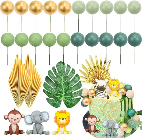 Tyafzzn Kuchendeko Geburtstag Tiere, Waldtiere Kuchendeko, Safari Kuchen Deko, Kuchen Deko Dschungel, Tortendeko Bälle, Kuchen Topper für Geburtstag Baby Shower
