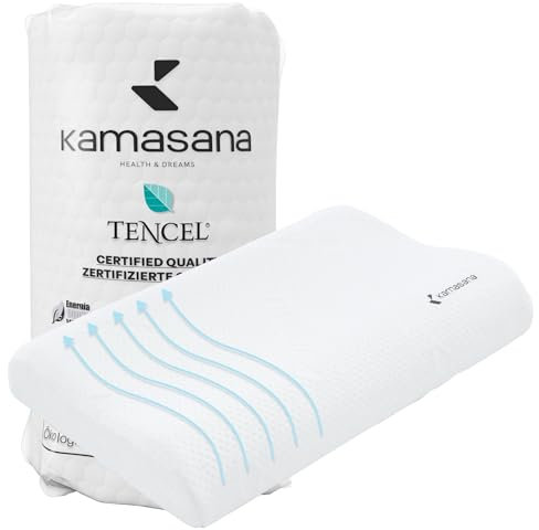 KAMASANA Nackenstützkissen aus natürlichem Lyocell für Seitenschläfer – 60 x 40 cm – Orthopädisches Memory Foam Kissen – Ergonomisches und extra hartes Kopfkissen