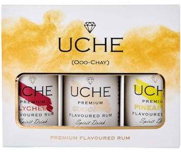 Uche Premium Rum Gift Set - 3x5cl Miniature Bottles - Coconut, Pineapple & Lychee Flavours - Smooth Tropical Spirit – Perfect Neat, on Ice or in Cocktails - Elegant Rum Gift Box – 37.5% ABV