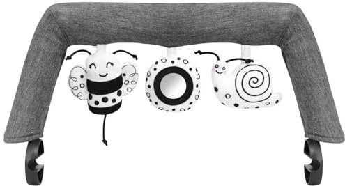 iGRATENS Baby Bouncer Toy Bar, Toy Bar für Baby Bouncer mit 3 PCS Sensory Toys, leicht zu befestigen und zu entfernen, hautfreundlich, waschmaschinenfest, schwarz und weiß, weich