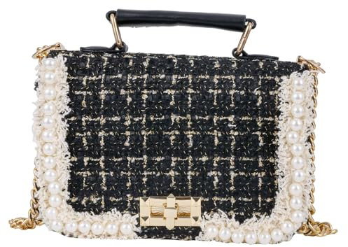 KERYHEBN Designer-Crossbody-Tasche für Damen, Leder, gesteppt, Schultertasche, Tweed, kleine Handtasche mit Tragegriff oben, Abendtaschen, Schwarz1