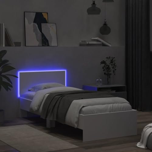 IKAYAA Cama Madera 90 x 190 cm con Cajones y Luces LED, Marco de Cama con Almacenamiento y Listones de Madera, Cama Individual, Marco De Cama, Bed Frame, Cama Juvenil 90 x 190 cm Blanco