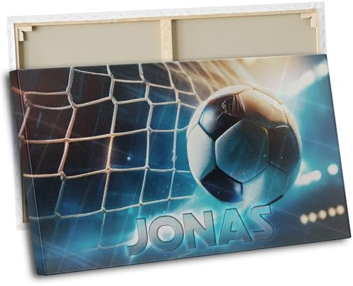 timalo® Kinderzimmer Wandbild Bild auf Leinwand Kinder Bilder für die Wand Leinwandbild xxl personalisiert mit Namen Mädchen Jungen Bild fürs Teenager Zimmer | 100 x 50 cm Fußballtor