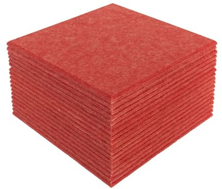 RjcdOPL Lot de 18 Panneaux Acoustiques Carrées Auto-Adhésifs, Panneaux Muraux Phoniques en Polyester, Isolation Acoustique Haute Densité, Pour Salon, Bureau, Studio, 30 × 30 × 0,9 cm (Rouge)