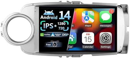 Autoradio 2 Din Android 14 9 pollici Touchscreen per Toyota Yaris 2012-2017 con CarPlay/Android Auto GPS Navi Bluetooth FM, Wifi Comandi al Volante+Telecamera Posteriore(A,W-5(6G+128G))
