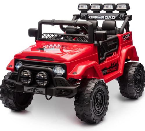 HAUSPROFI - Coche eléctrico infantil, 12 V, coche eléctrico para niños, coche infantil, con mando a distancia, 2,4 G, LED, Bluetooth, música, 5 km/h Max, vehículos para niños, rojo