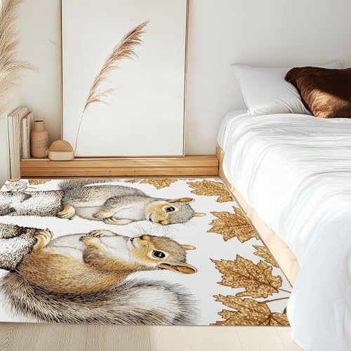 Squirrel Area Rug for Bedroom, Wildlife Rodent Rug 6x9 for Living Room