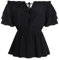 Damen Cottagecore Carmenbluse Einfarbig Elastische Taille Fairy Shirt Schwarz XL