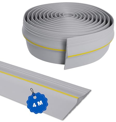 Vefhby Joint de seuil de porte de garage, 4 m, universel, en caoutchouc, résistant aux intempéries, pour garder propre et sec, gris