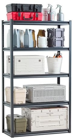 VEVOR Étagère de Rangement, 907 kg, Étagère de Garage Métallique Robuste Réglable, 5 Niveaux, 457,2 x 1016 x 1828,8 mm, Meuble Rayonnage de Stockage, pour Cuisine, Atelier, sous-Sol, Entrepôt, Noir