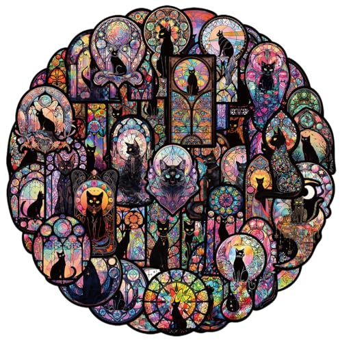 Dunkle Gotische Katze Aufkleber 50 Stück, Gothic Black Cat Sticker Set für Laptop Wasserflasche Koffer Gepäck Skateboard Helm Handyhülle Tagebuch, Vinyl Graffiti Stickers für Erwachsene