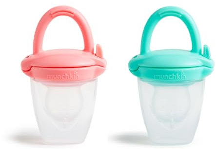 Munchkin Baby Silikon-Essensspender | Ideal für unterwegs – Silikon-Beutel für pürierte Lebensmittel | Selbstfütterungs-Essensspender| Reise-Essentials | BPA-frei | Ab 4m+ | 2pack | Pink & Grün