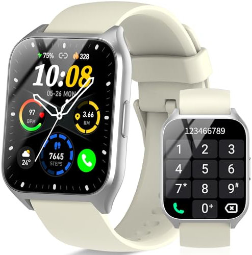 Reloj Inteligente Hombre, 1.85 Smartwatch con Llamadas Bluetooth, Podómetro/Pulsómetro/Monitor de Sueño, Impermeable IP68 Smart Watch, 110+ Modos Deportivos Pulsera Actividad para Android iOS Blanco