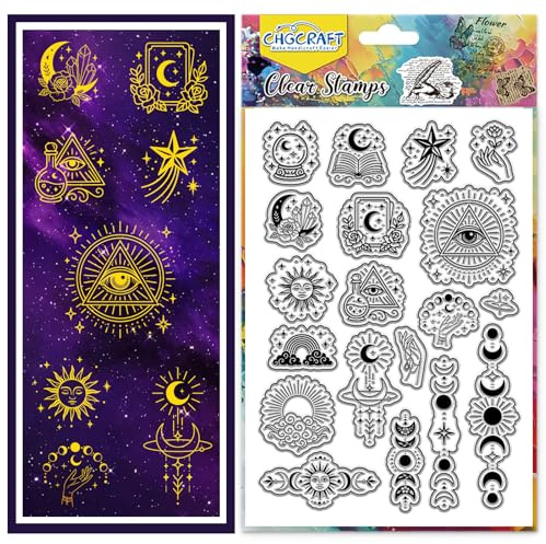 CHGCRAFT Sonne Mond und Sterne Themen Clear Stempel Wolken Regenbögen Weissagung Mysterien Prägung Silikon Stempel für DIY Scrapbooking und Kartenherstellung Papier Handwerk Dekor 6,3×4,3 Zoll