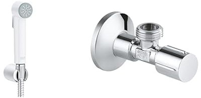 GROHE Tempesta-F Trigger Spray 30 Shower Set (Including Bidet Trigger Control Hand Shower, 1250mm Twist-Free Hose, Wall Holder and Angle Valve Wall Connection 1/2 Outlet 1/2, Chrome & White