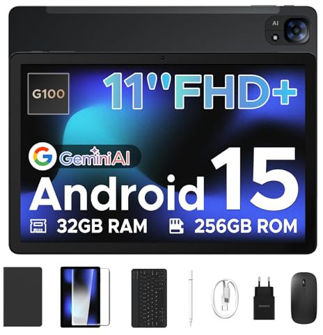 DOOGEE Tab E3 Android 15 Tablet, Helio G100 Octa-Core Android Tablets with Sim Card Slot, 32GB+256GB/2TB, Gemini AI Gaming Tablet 11 Inch, 8800mAh Battery, Tablets with Keyboard, Pen, Mouse&Case-Black