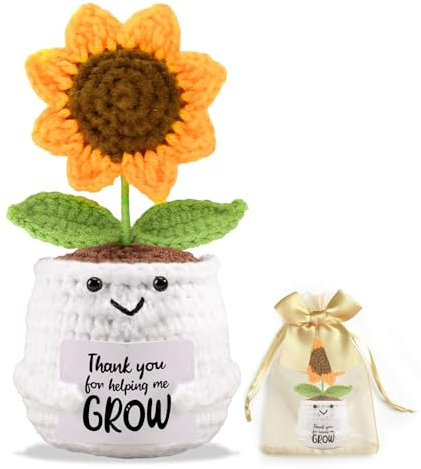 Teacher Gifts Thank You Gifts for Women Crochet Sunflower Best Mum,Boss,Nursery Teachers Gift Funny Christmas Appreciation Leaving Gift for Teacher End of The Year Thank You for Helping Me Grow