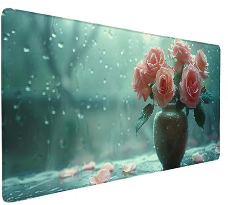Tapis de Souris Gamer Rose Tapis de Souris XXL 80 x 40 cm, Lavable Mouse Pad Rose Mousepad Base en Caoutchouc Antidérapant Surface Bords Cousus Accessoires Gaming pour Jeux, Maison et Bureau -ly25056Q