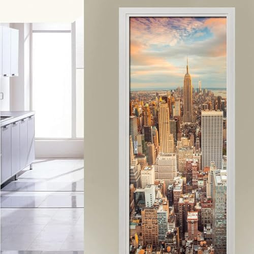 Türtapete Selbstklebend New York Türfolie Türposter 3D Fototapete Stadtbild Türaufkleber Abnehmbar Tür Aufkleber Wandtattoo für Kinderzimmer Badezimmer 77x200 cm M-O1730
