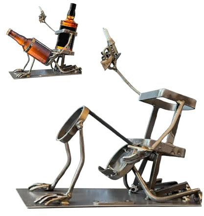 Support de bouteille de whisky, bière, soda en forme de tête de mort et de squelette drôle en métal steampunk, décoration unique pour maison, bar, fête d'Halloween