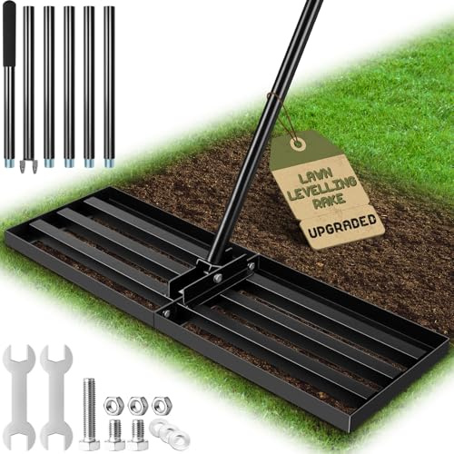 Ezkamfort Rasen Nivellierungsrechen, [76x25cm] Edelstahl Rasenrechen | Mit 194cm Ergonomischem Verstellbarer Stiel, Schmutz Sand Rasen Nivellierrechen für Garten, Golf und Hinterhof
