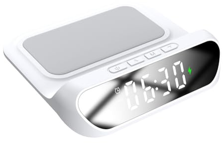 Jooehyer Desktop Clock Clock Wireless Charger with Digital Display for Mobile Phone WHITE